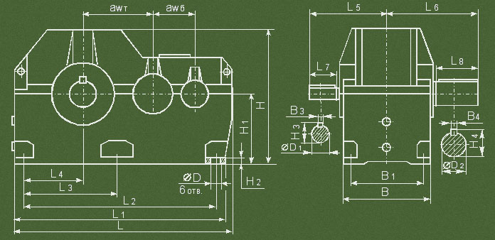 Габаритные размеры редукторов