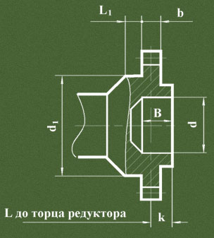 Присоединительные размеры выходного вала в виде части зубчатой муфты