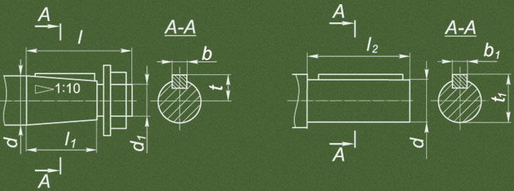 Присоединительные размеры выходных конических и цилиндрических валов